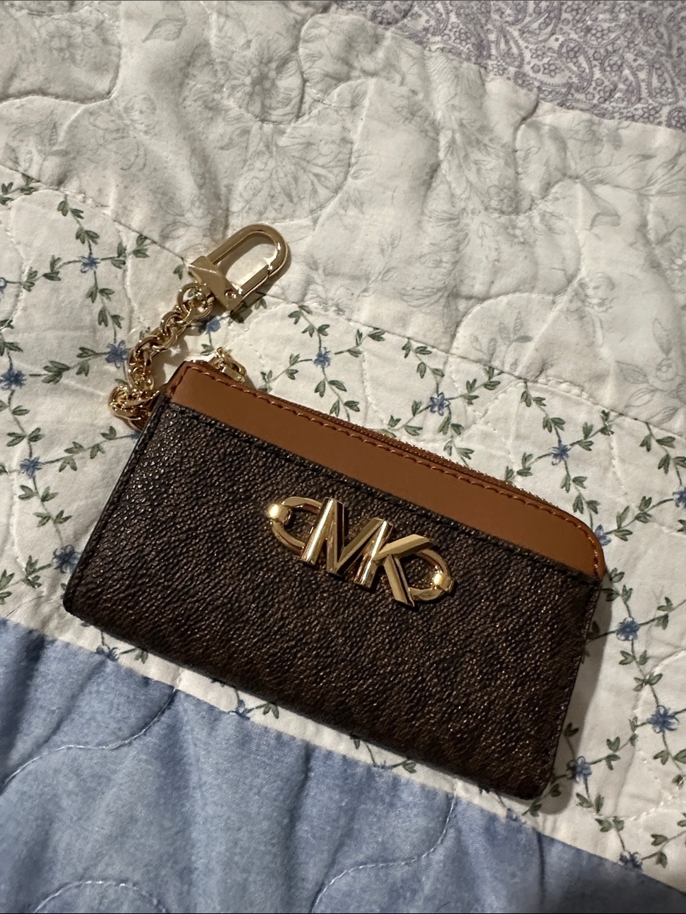 Michael Kors Brown and Tan Logo Card Case Keychain